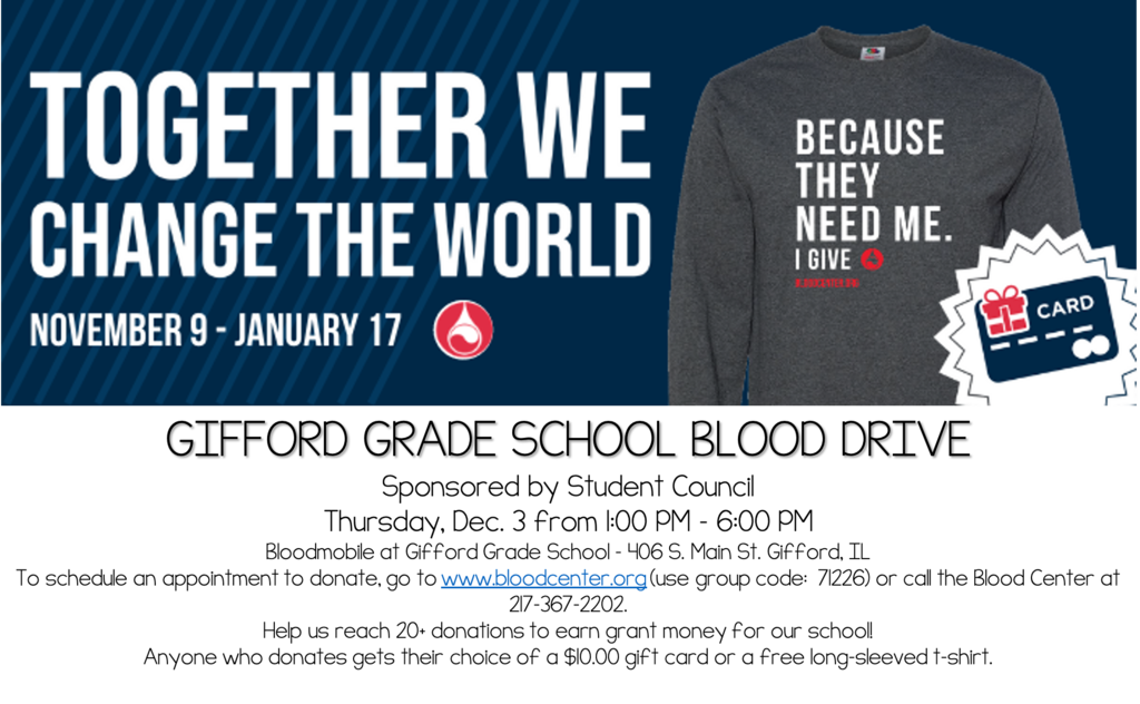 Blood Drive, 12/3 from 1-6 @ GGS