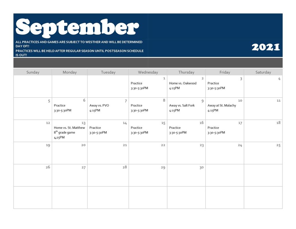 September practice schedule
